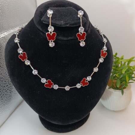 Red Butterfly Stone Necklace Set