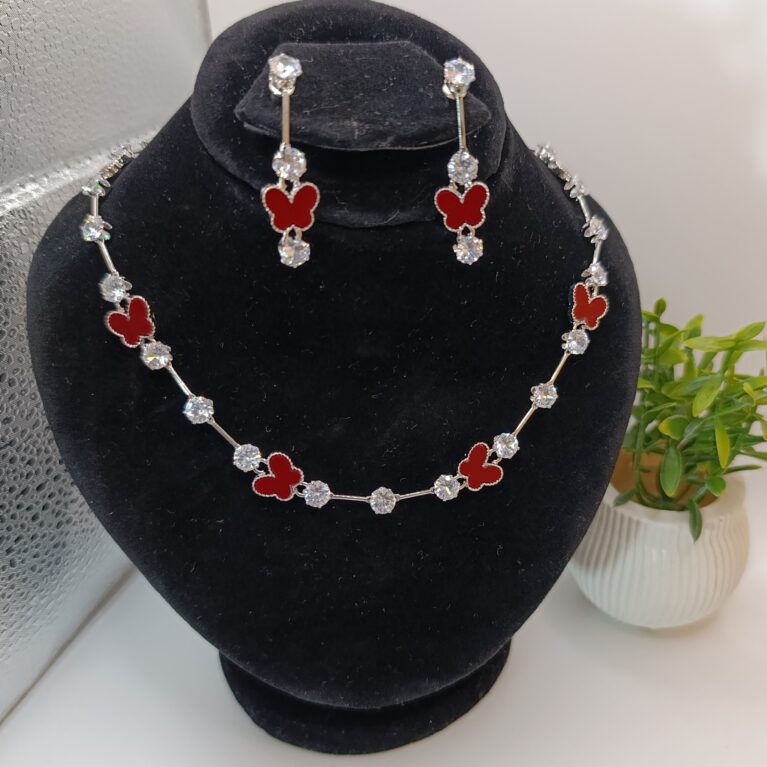 Red Butterfly Stone Necklace Set