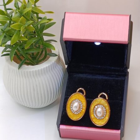 Golden Oval Pearl Studs