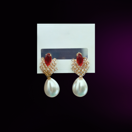 Red & Pearl Drop Earrings